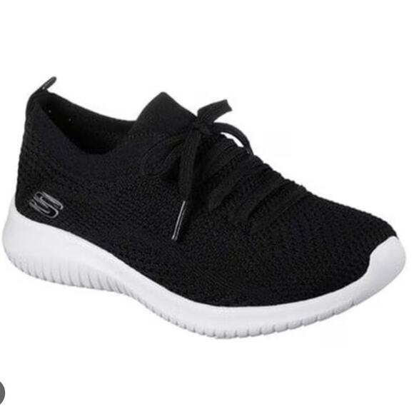 Skechers Ultra Flex Statement Sneakers Knit Lace-Up Blsck Lightweight 8 - Picture 1 of 5